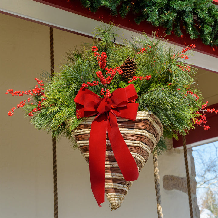 Fresh Evergreen Holiday Hanging Baskets