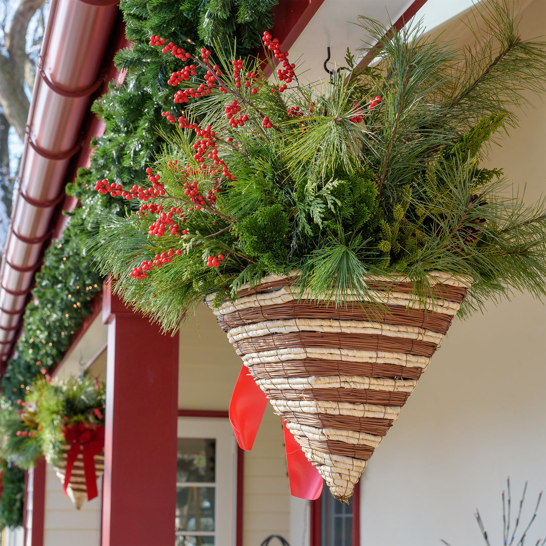 Fresh Evergreen Holiday Hanging Baskets