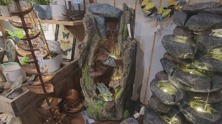 Polyresin Stacked Rock and Log Fountain