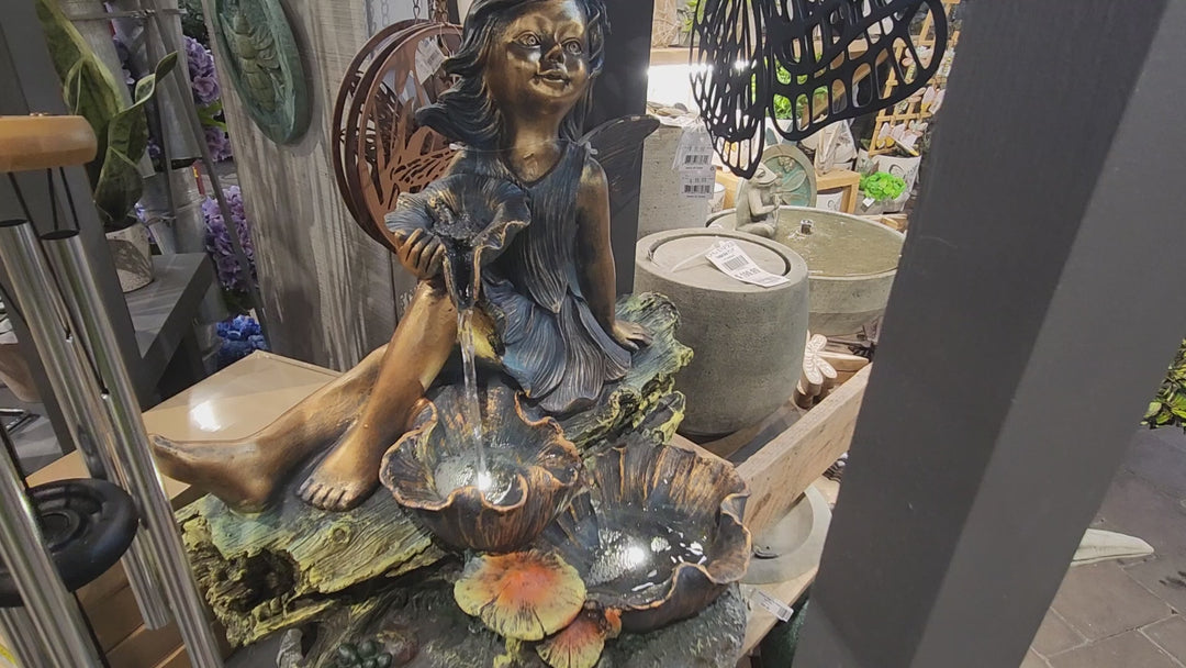 Polyresin Bronze Fairy on Rocks Fountain
