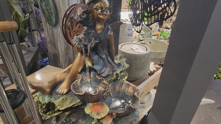 Polyresin Bronze Fairy on Rocks Fountain